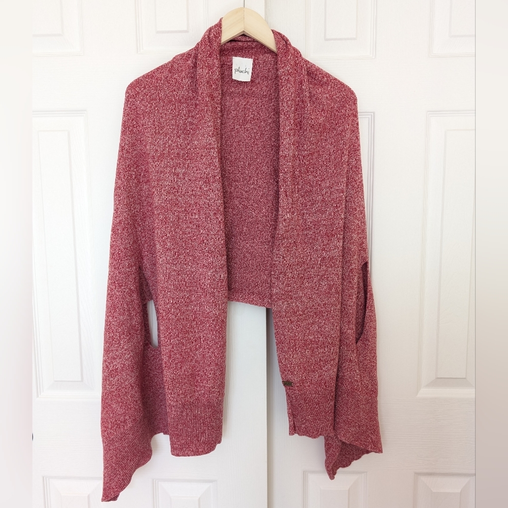 Pluchi Knitted Red Cotton Poncho Palma Scarf Shawl with arm slits Cape Wrap